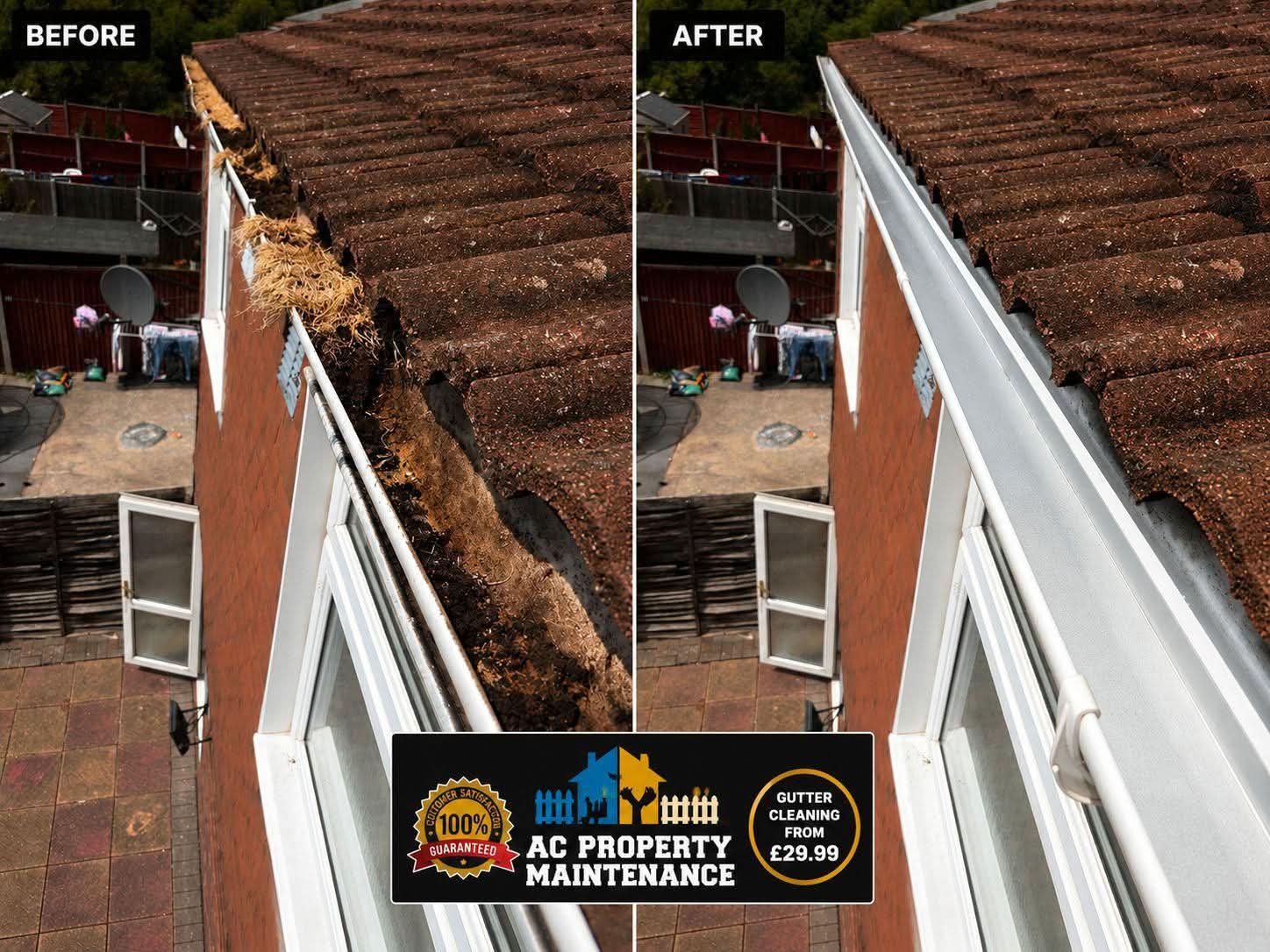 Gutter cleaning before and after — Dublin house