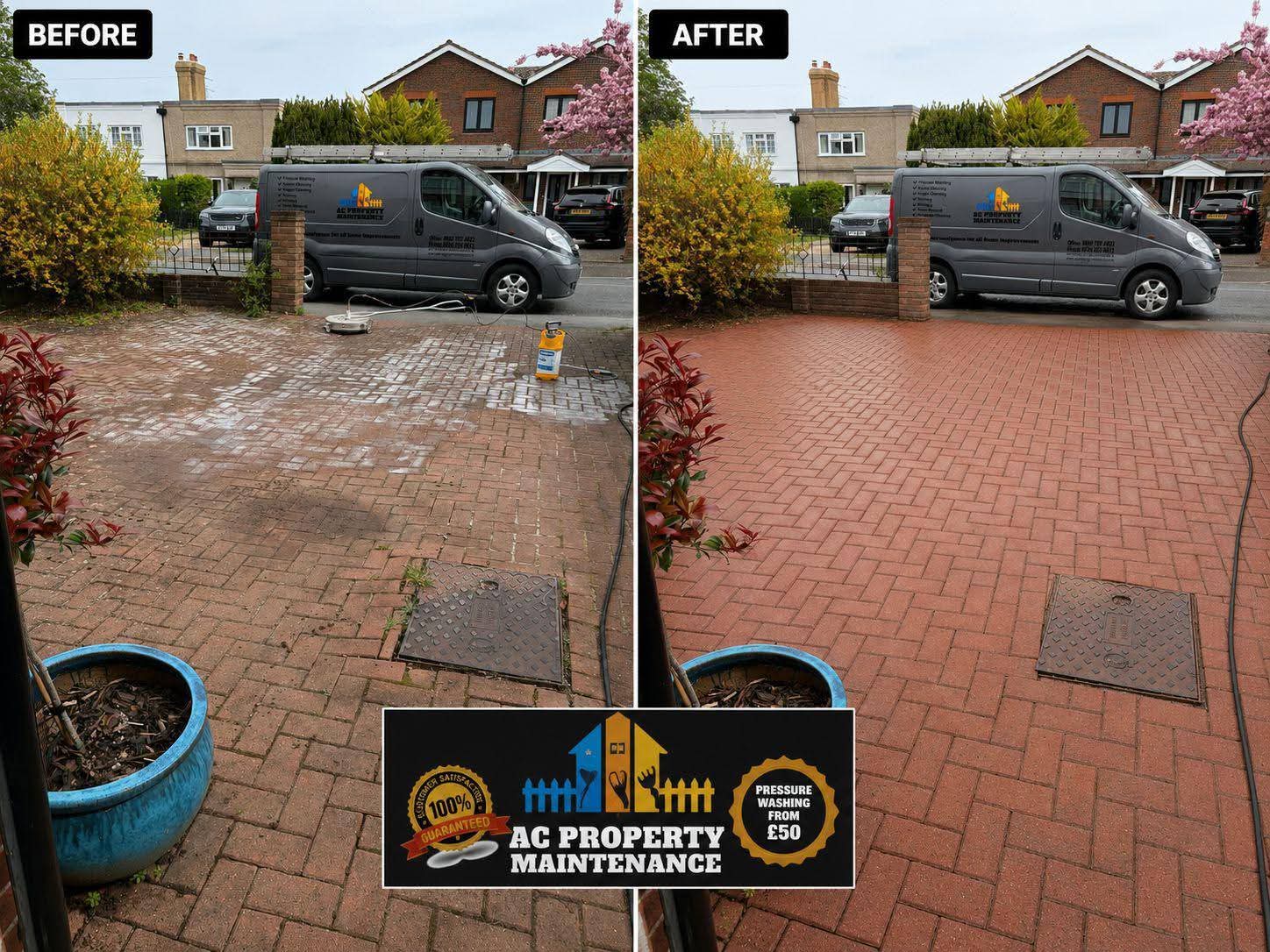 Block paving driveway cleaned by AC Property Maintenance